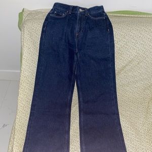 Oak + Fort wide leg straight denim.Made in Vietnam